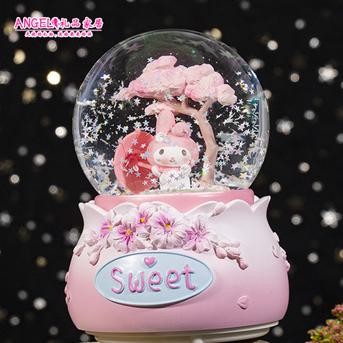 少女心樱花小兔子水晶球音乐盒