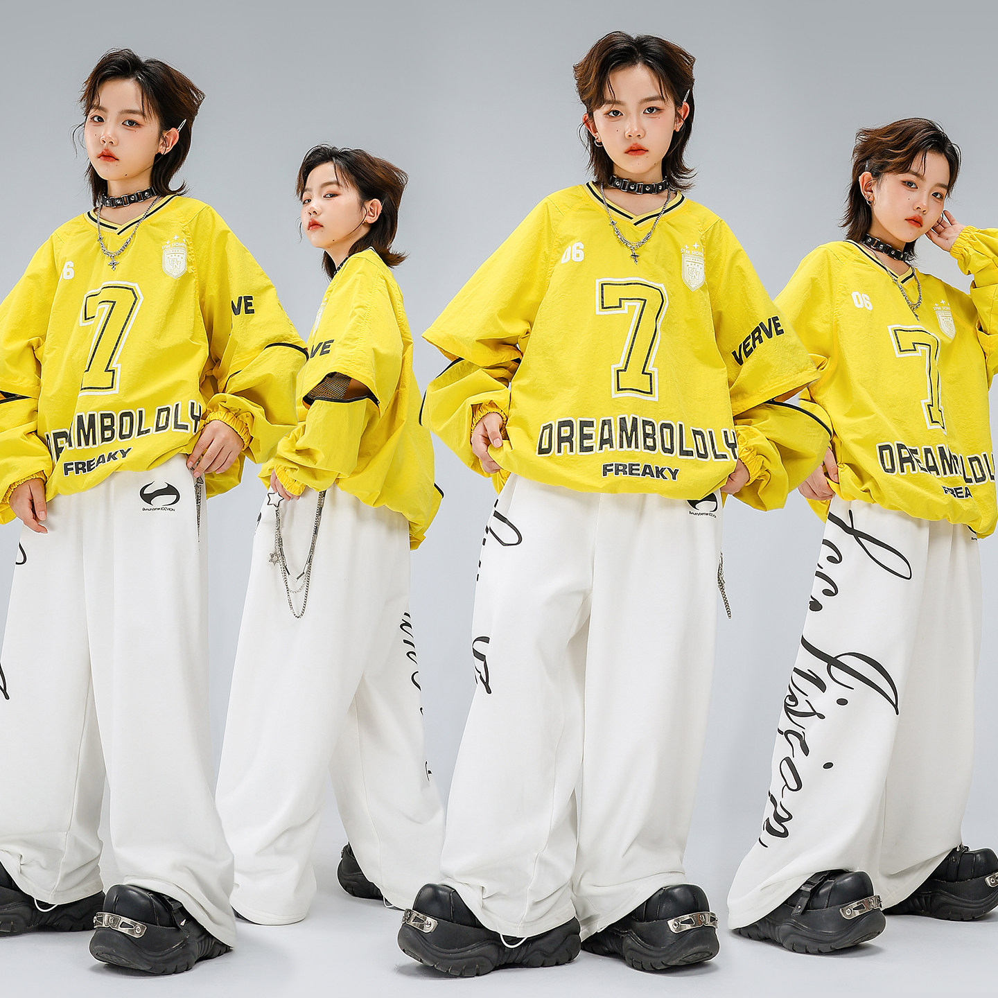 少儿嘻哈街舞演出服男女童痞帅卫衣白色卫裤hiphop舞蹈练功服套装