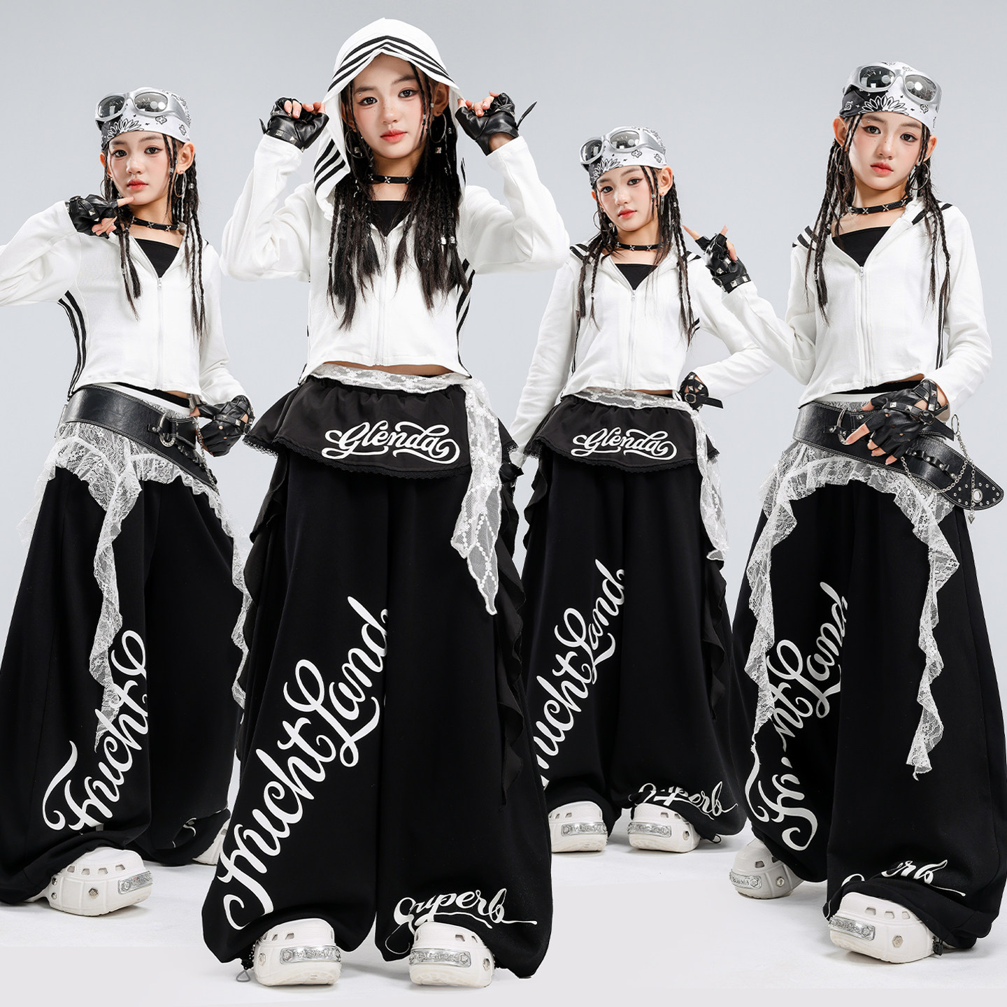 爵士舞服女童白色连帽上衣jazz舞蹈练功服女团街舞韩舞Kpop演出服