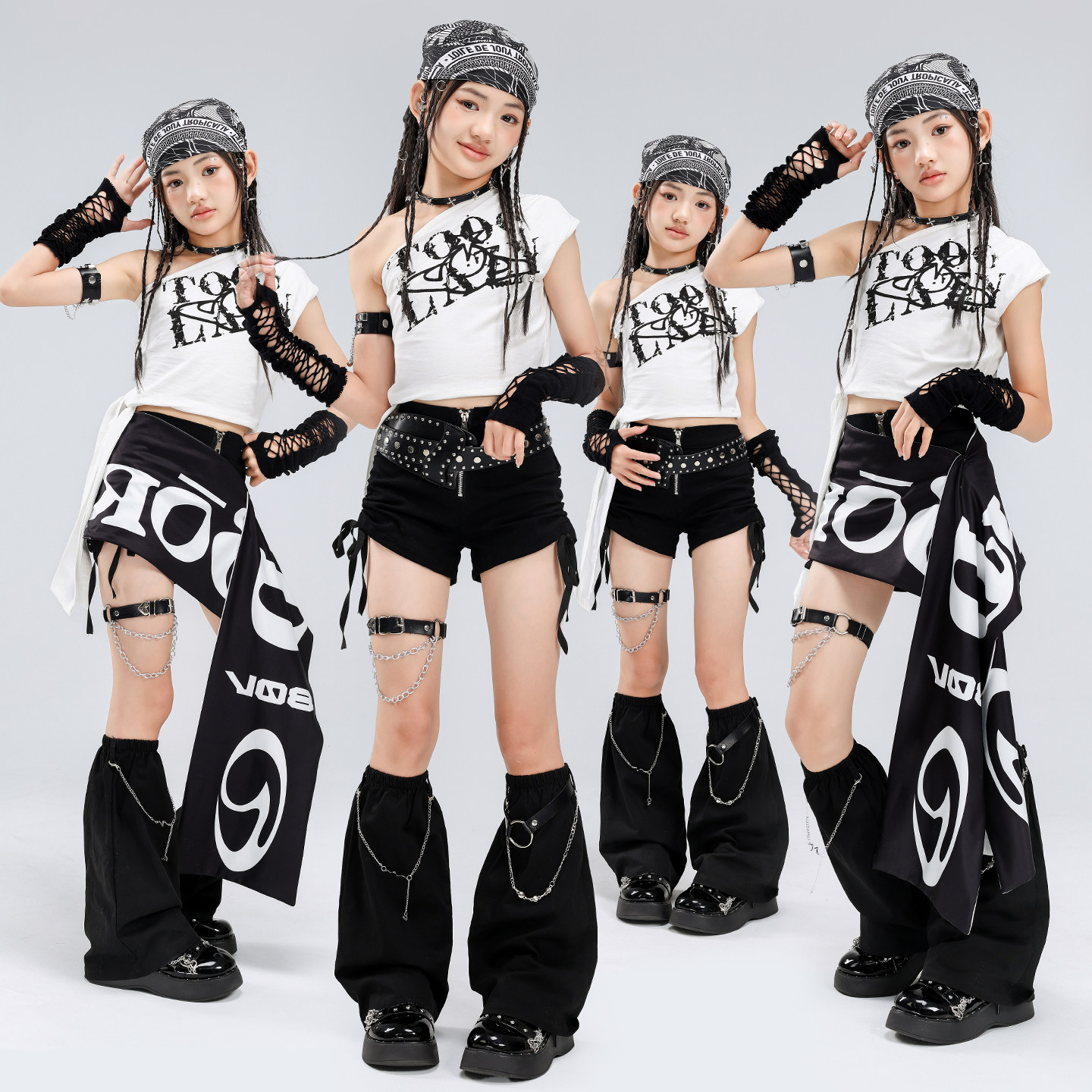 儿童jazz爵士舞服韩版甜酷白色背心短裤舞蹈服女童街舞走秀演出服