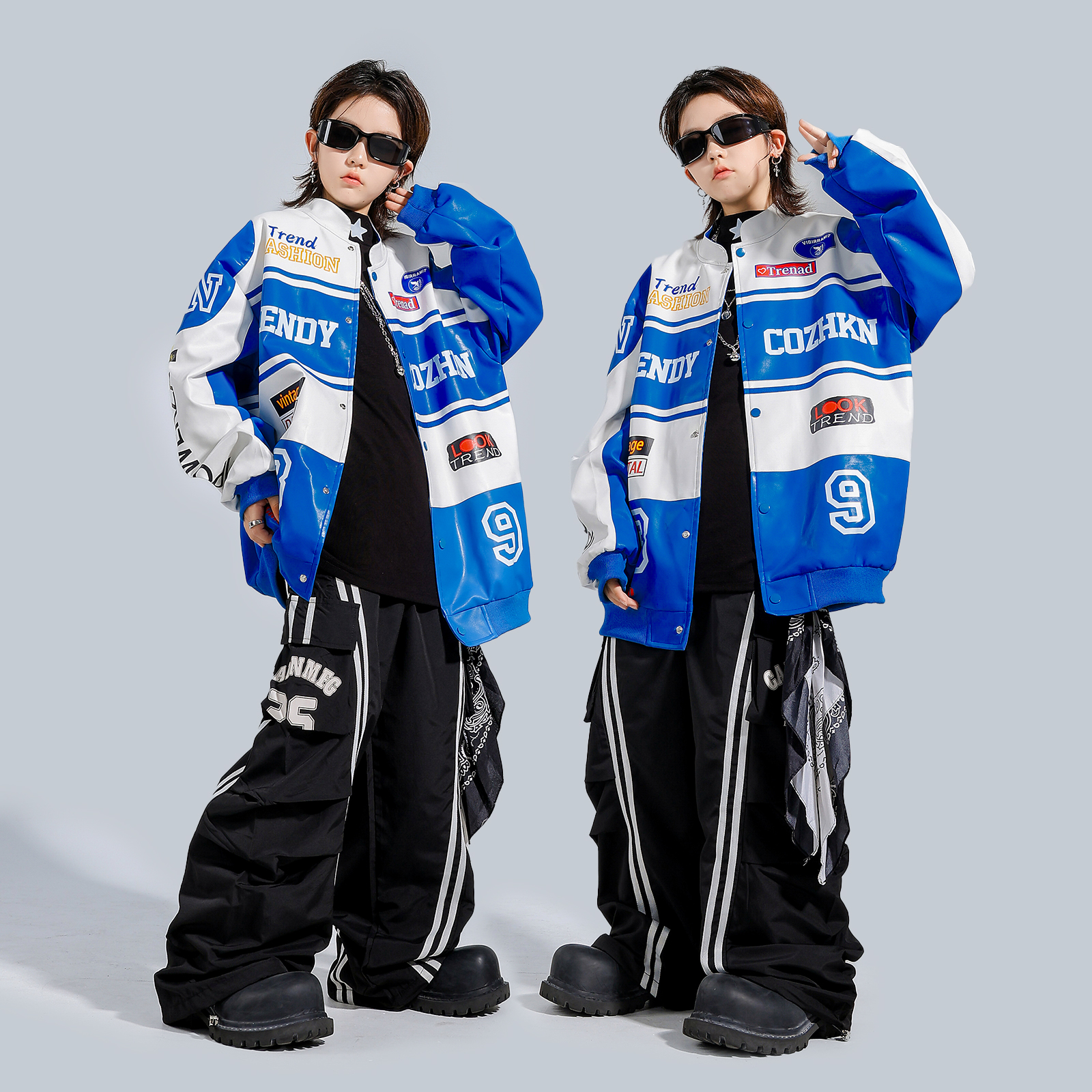 儿童拆牌皮夹克嘻哈街舞表演出服
