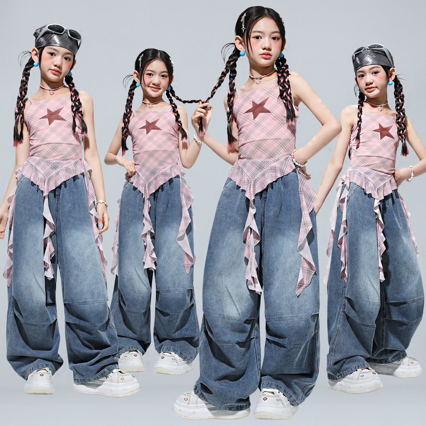 少儿爵士舞服装女童洋气吊带背心jazz舞蹈服韩舞街舞现代舞演出服