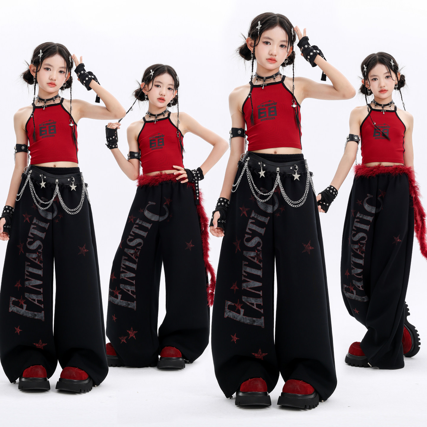 女团时髦红色吊带jazz爵士舞潮服图片