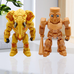 大号12cm人形机甲融合怪手办公仔ai国外山海经木棍人大象鲨鱼模型