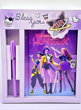 恶魔猎人kpo猎魔女团64K带锁笔记本高颜值锁本日记本儿童手帐套装