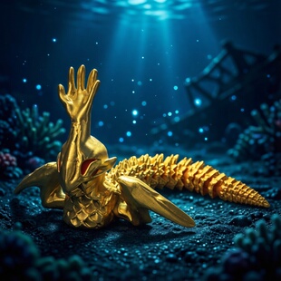 3d打印金色湖面伸手怪模型手办关节可动深海迷航巨兽海怪玩具礼物