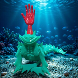 3d打印镰刀血手怪模型湖面伸手怪深海异兽窥视者巨无霸利维坦摆件