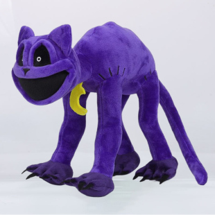 critters恐怖微笑大嘴紫猫怪物毛绒玩具大号趴姿玩偶公仔 smiling