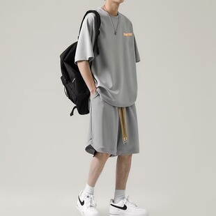 夏季新款大码冰丝宽松休闲运动男生薄款短袖短裤胖子两件套套装