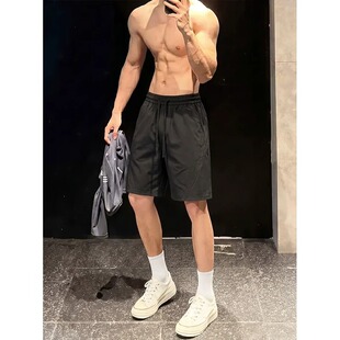 黑色冰丝速干短裤男夏季薄款美式垂感斜切工装裤子cleanfit五分裤