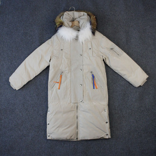 冬季新款甜美休闲百搭浅咖色长袖连帽纯色长款羽绒服