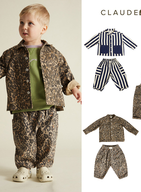 3件5折Little现货英国Claude Co FW25秋冬儿童豹纹外套长裤背带