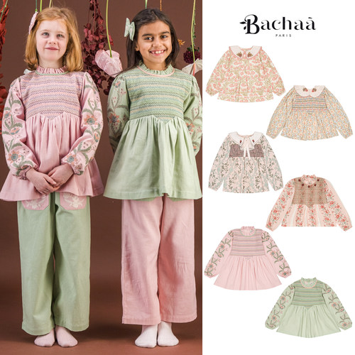 Little家 法国bachaa FW26秋冬女宝长袖打揽刺绣上衣连衣裙
