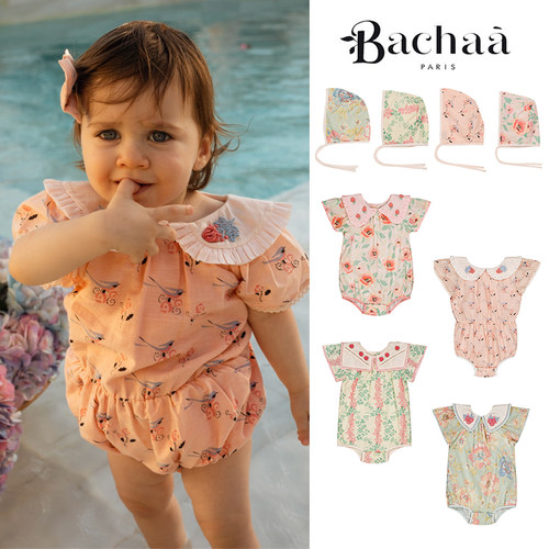 little现货 法国bachaa SS26春夏女宝宝有机棉印花短袖包屁衣胎帽