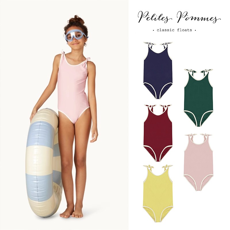 Little现货Petites Pommes SS24春夏女宝复古系带连体泳衣