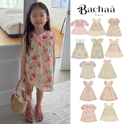 little现货 法国bachaa SS26春夏女宝儿童印花有机棉短袖连衣裙
