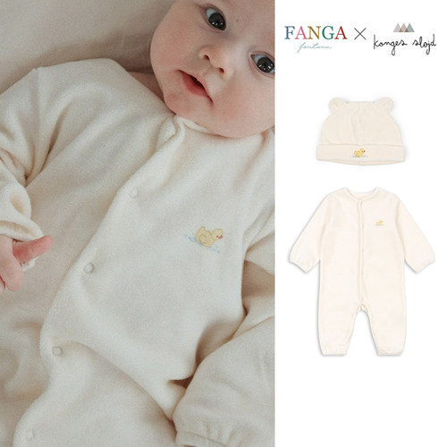 75Z Little现货 丹麦FANGA FW25新生儿宝宝长袖毛绒连体衣胎帽