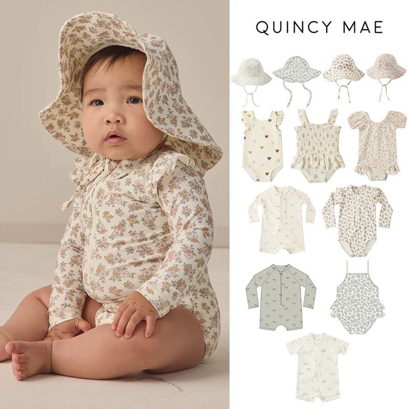 7Z Lttle现货美国quincy mae SS26男女宝连体泳衣印花泳装速干衣