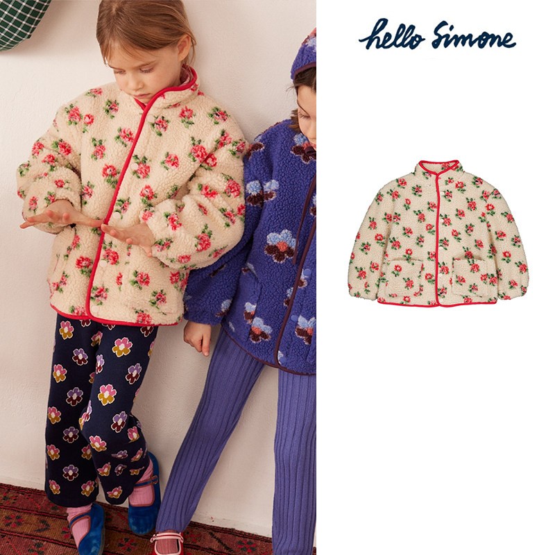 Little现货 法国hello simone FW26秋冬女童小花羊羔毛夹克外套