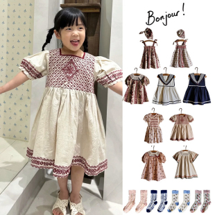 Little现货 法国bonjour SS26春夏女童法式印花连衣裙公主裙袜子