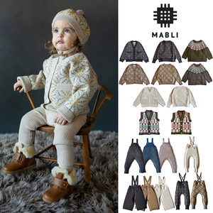 Little家现货 英国 mabli FW23 秋冬儿童羊毛纯色背带裤格子开衫