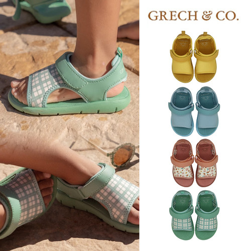 54 Little家现货丹麦grech co SS24儿童单魔术贴露趾凉鞋百搭