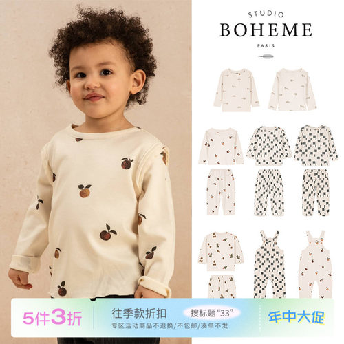 33 Little法国boheme FW24秋冬男女童pima棉上衣长裤背带裤