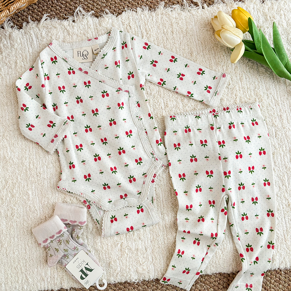 5Z Little现货 丹麦floess SS25春夏女宝新生儿浆果印花包屁衣