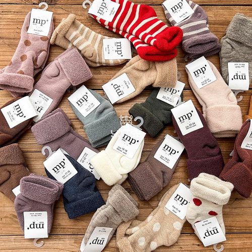 85Z Little现货丹麦mp kids FW25新生儿宝宝波点厚款加绒翻边短袜