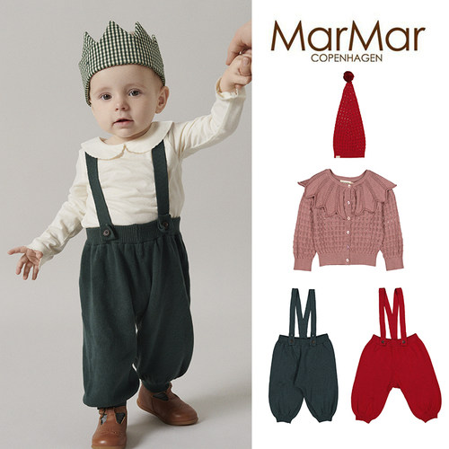 54 现货Little丹麦Marmar FW24秋冬儿童花边针织开衫背带裤帽子