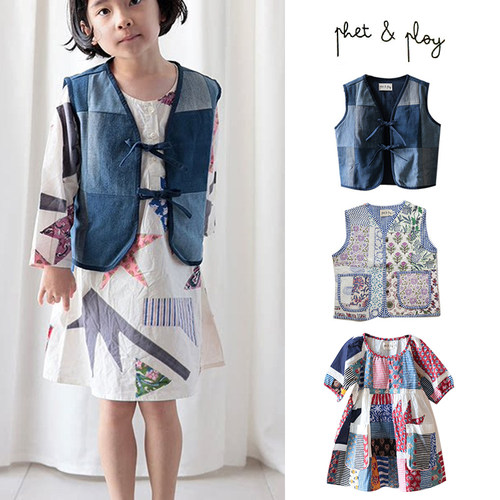 Little现货泰国Phet and ploy FW26秋冬儿童手工拼色马甲连衣裙
