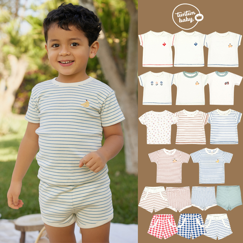 6Z Little现货 tuntun SS25春夏儿童中性条纹短袖T恤短裤