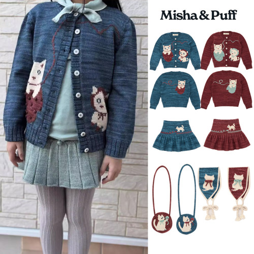 5Z Little现货 Misha Puff FW25儿童女宝小猫开衫半裙发带包包