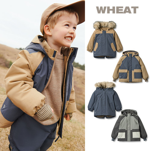 3件5折Little丹麦WHEAT FW25男女宝宝防风加厚夹克棉服冲锋衣