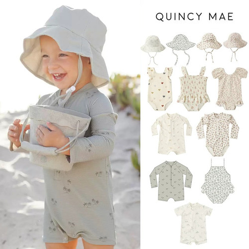 7Z Lttle现货美国quincy mae SS26男女宝连体泳衣印花泳装速干衣