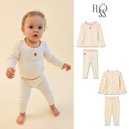 Little现货丹麦floess FW26 秋冬男女宝纯棉刺绣长袖木耳边上衣裤