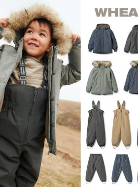 75Z 现货Little丹麦WHEAT FW25秋冬儿童连帽棉服滑雪裤加绒加厚