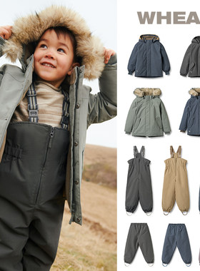 7Z 现货Little丹麦WHEAT FW25秋冬儿童连帽棉服滑雪裤加绒加厚