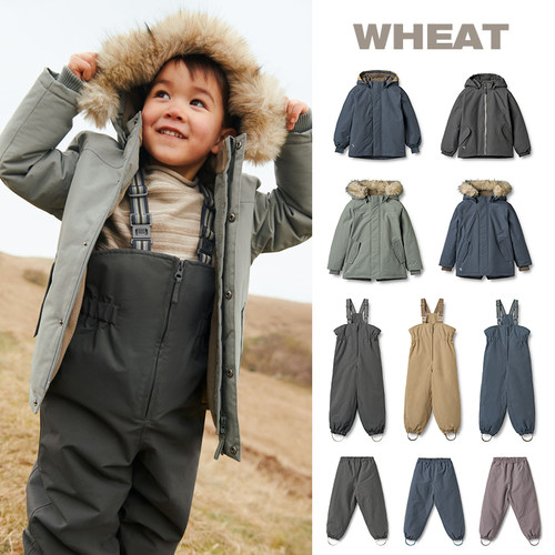 7Z 现货Little丹麦WHEAT FW25秋冬儿童连帽棉服滑雪裤加绒加厚