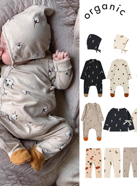 85Z补货little organic zoo FW25新生儿长袖连体衣上衣胎帽打底裤
