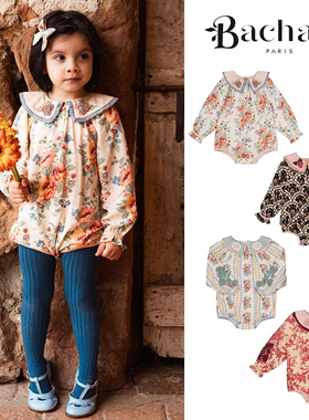 7Z Little家现货法国bachaa FW25秋冬女宝宝有机棉印花刺绣包屁衣