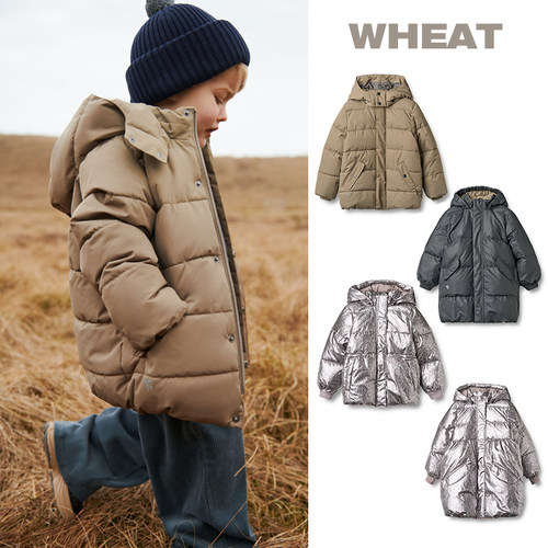 7Z Little现货 丹麦WHEAT  FW25秋冬儿童中长款保暖连帽棉服