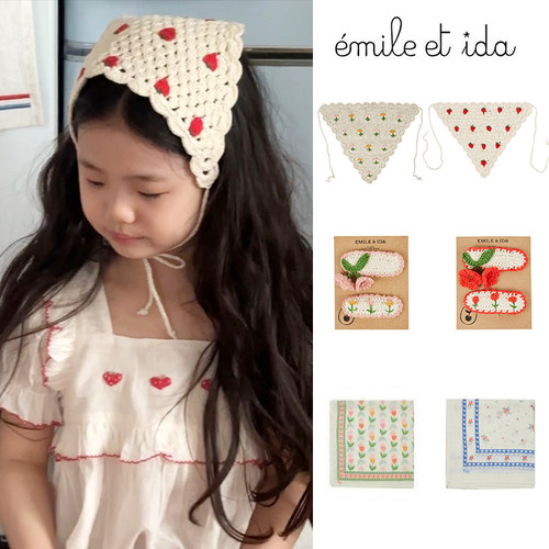 Little现货 法国emile et ida SS26女宝儿童钩织发夹三角发带纱巾