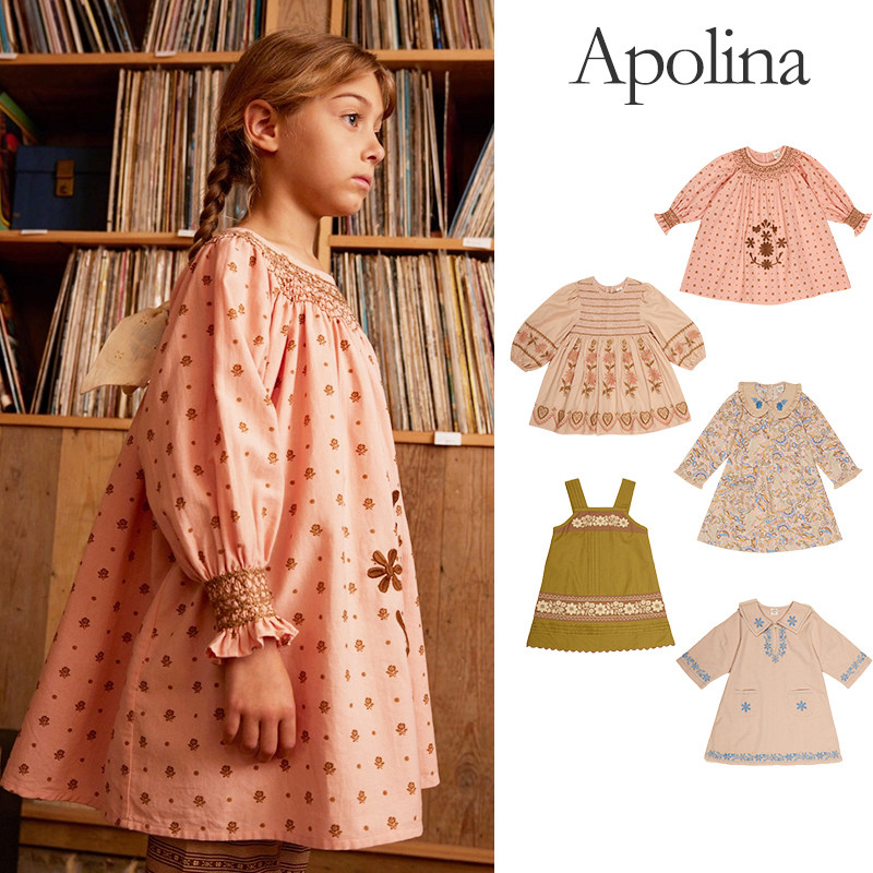 Little现货 英国APOLINA FW25秋冬女宝复古刺绣上衣连衣裙背带裙