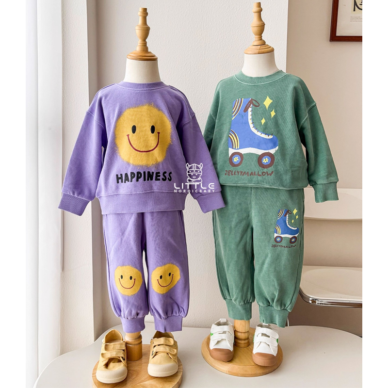 9Z Little现货 jellymallow FW25秋冬儿童印花卫衣卫裤套装