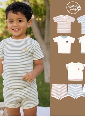 6Z Little现货 tuntun SS25春夏儿童中性条纹短袖T恤短裤