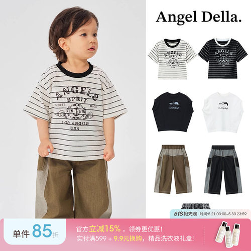 补Little现货 日本Angel della SS26春夏中性儿童休闲T恤牛仔裤