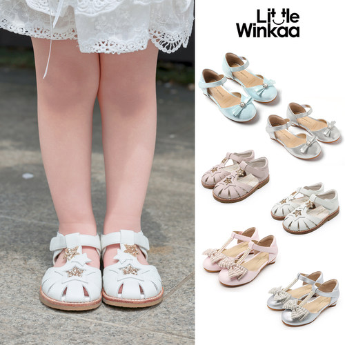 75Z Little现货西班牙little winkaa SS25女宝凉鞋珍珠公主鞋软底