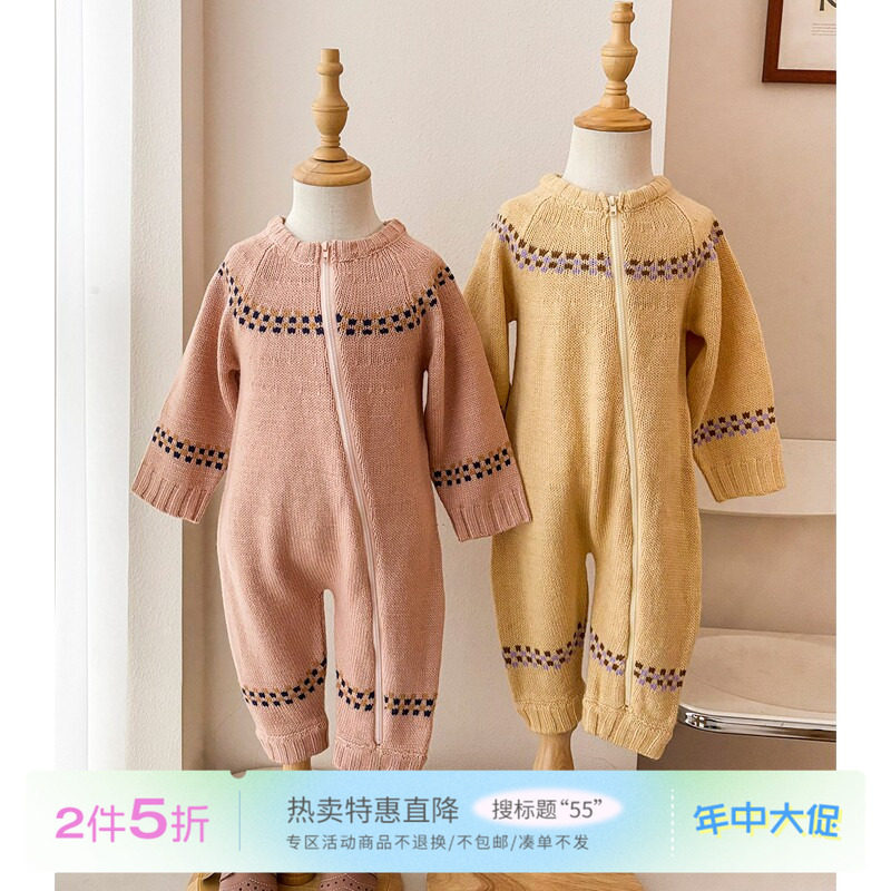 55 Little家现货 日本And Pal FW25秋冬儿童针织爬服连体衣
