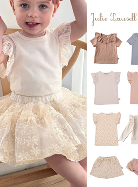 5Z Littlejulie dausell SS25女宝宝花边领短袖T恤花苞裤短裤